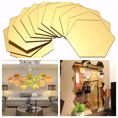 6x Acrylic Hexagon wall decor Mirror (Gold)