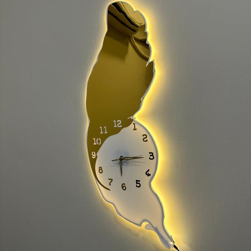 Feather Style Premium Acrylic Walls Clock with Ambient Neon Light